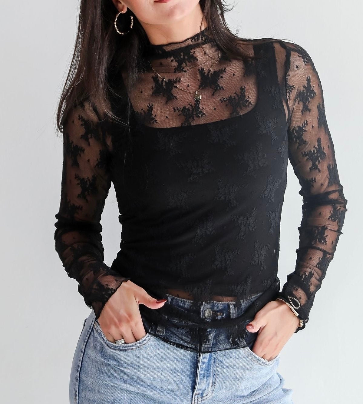 Black Sheer Lace Top