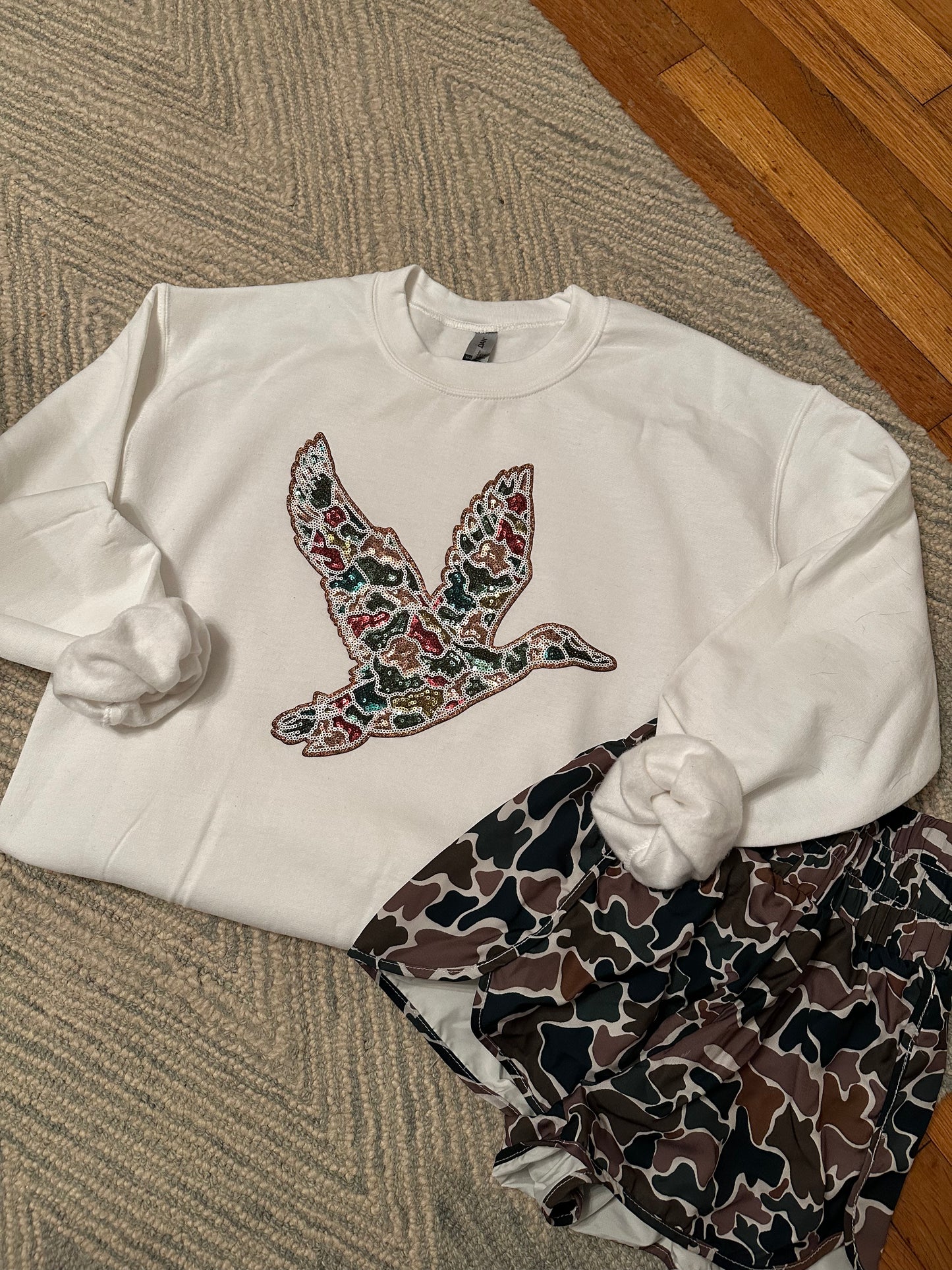 Sequin Camo Duck Crewneck